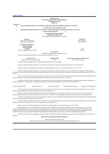Miniature Nabors Industries
 10-K Rapport annuel 2022