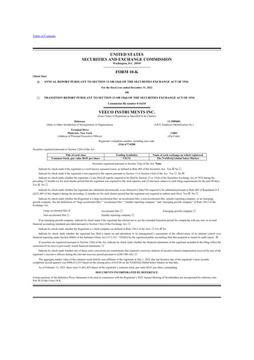 Miniature Veeco
 10-K Rapport annuel 2022