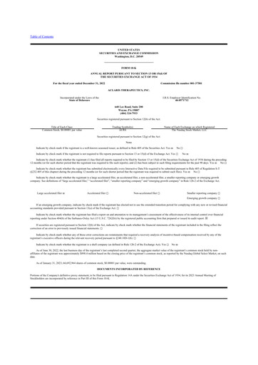 Thumbnail Aclaris Therapeutics 10-K Annual Report 2022