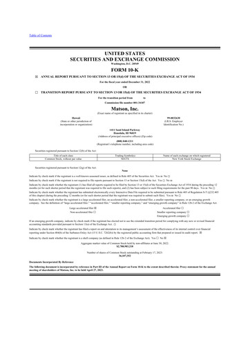 Thumbnail Matson 10-K Annual Report 2022