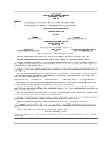 Thumbnail RPC, Inc. 10-K Annual Report 2022