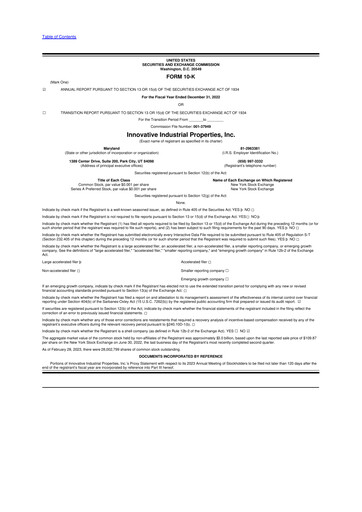 Thumbnail Innovative Industrial Properties
 10-K Annual Report 2022