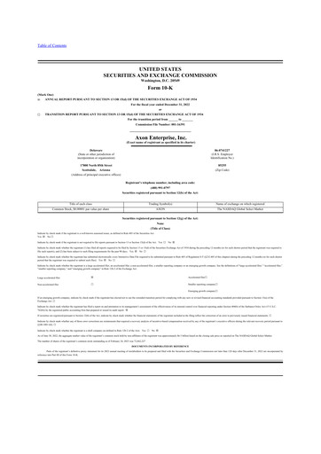 Thumbnail Axon Enterprise
 10-K Annual Report 2022