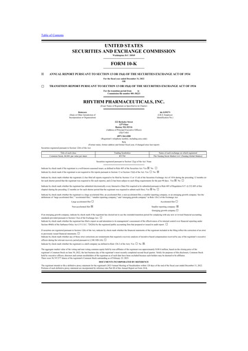 Thumbnail Rhythm Pharmaceuticals 10-K Annual Report 2022