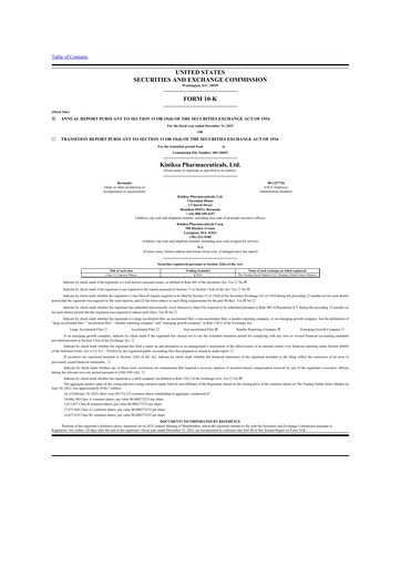 Miniature Kiniksa Pharmaceuticals
 10-K Rapport annuel 2022