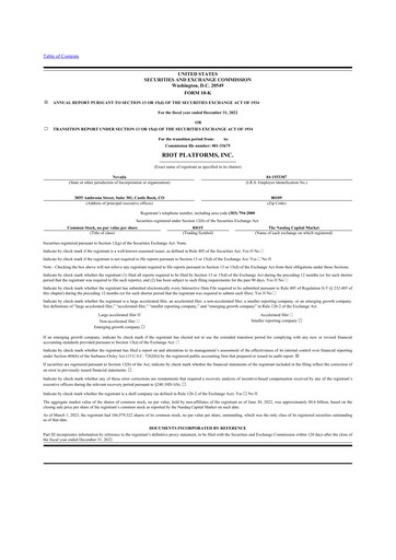 Vorschaubild Riot Platforms 10-K Jahresbericht 2022