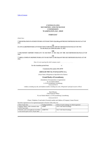 Miniature Ardagh Metal Packaging 20-F Rapport annuel 2022