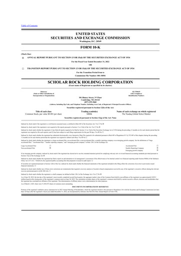 Thumbnail Scholar Rock Holding 10-K Annual Report 2022