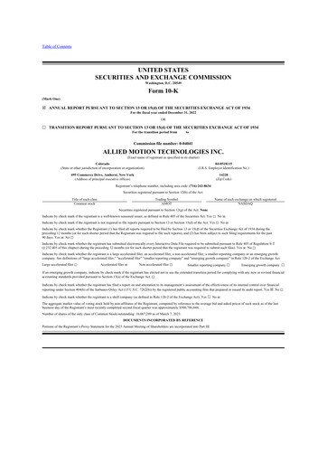 Thumbnail Allient 10-K Annual Report 2022