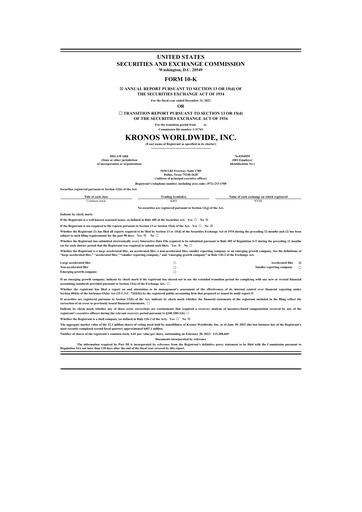 Thumbnail Kronos Worldwide 10-K Annual Report 2022