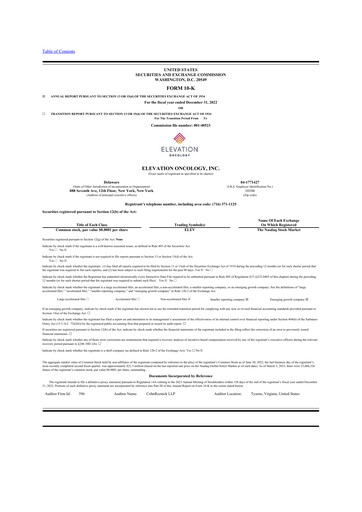 Thumbnail Elevation Oncology 10-K Annual Report 2022