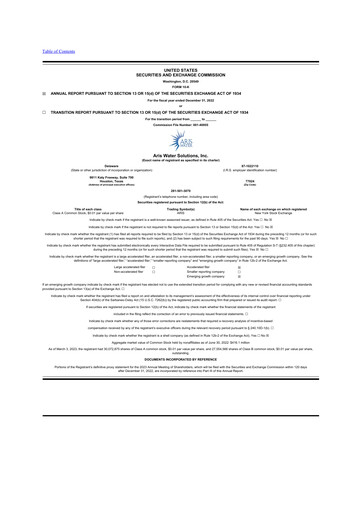 Vorschaubild Aris Water Solutions 10-K Jahresbericht 2022