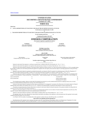 Thumbnail Omeros Corporation 10-K Annual Report 2022