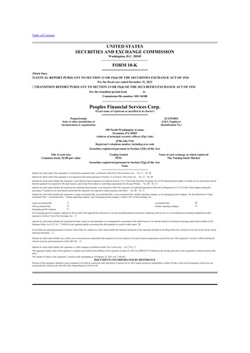 Thumbnail Peoples Financial Services 10-K Annual Report 2022