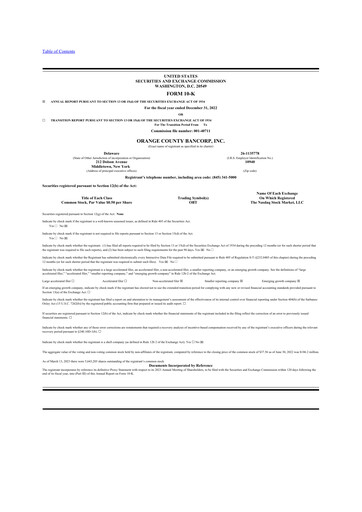 Thumbnail Orange County Bancorp 10-K Annual Report 2022