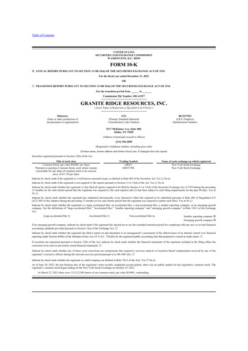 Miniature Granite Ridge Resources 10-K Rapport annuel 2022