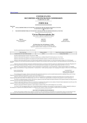 Thumbnail Corvus Pharmaceuticals
 10-K Annual Report 2021