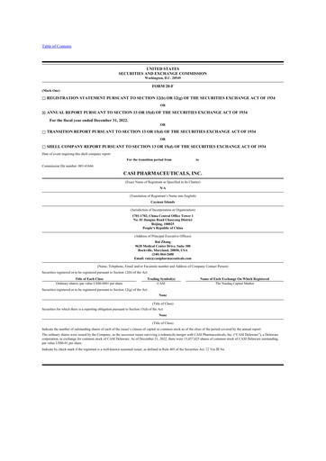 Thumbnail CASI Pharmaceuticals 20-F Annual Report 2022