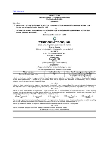 Thumbnail Waste Connections 10-Q Quarterly Report FY2023 