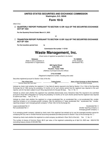 Thumbnail Waste Management 10-Q Quarterly Report FY2023 