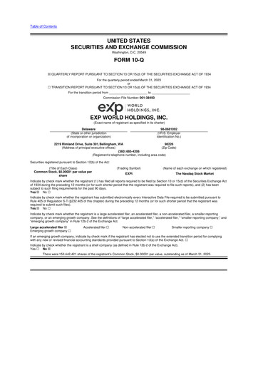 Thumbnail eXp World Holdings
 10-Q Quarterly Report FY2023 