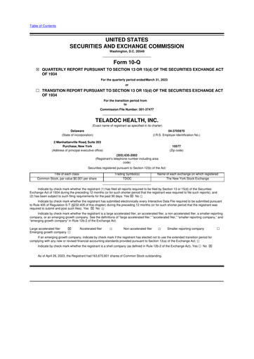 Thumbnail Teladoc Health
 10-Q Quarterly Report FY2023 