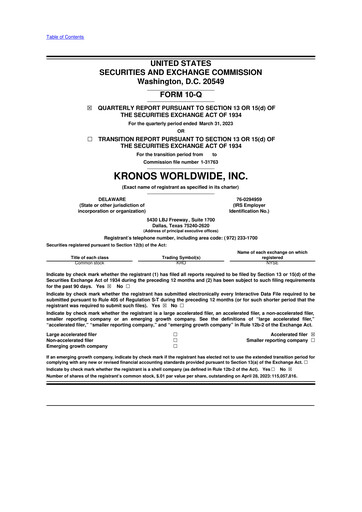 Thumbnail Kronos Worldwide 10-Q Quarterly Report FY2023 