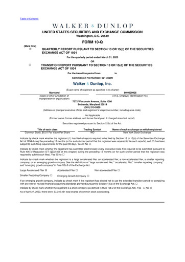 Thumbnail Walker & Dunlop

 10-Q Quarterly Report FY2023 