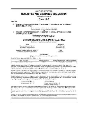 Thumbnail United States Lime & Minerals  10-Q Quarterly Report FY2023 