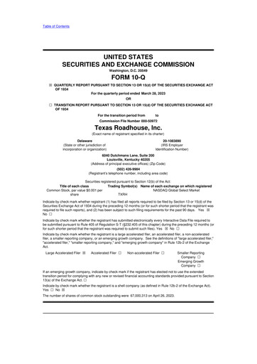 Thumbnail Texas Roadhouse
 10-Q Quarterly Report FY2023 