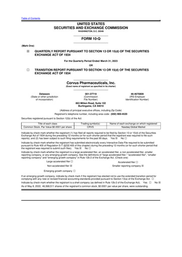 Thumbnail Corvus Pharmaceuticals
 10-Q Quarterly Report FY2023 