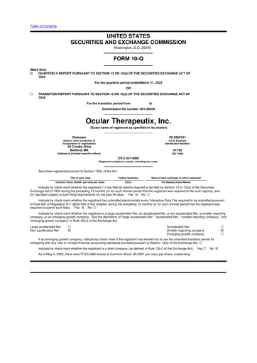 Thumbnail Ocular Therapeutix 10-Q Quarterly Report FY2023 