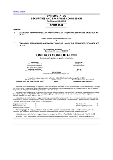Vorschaubild Omeros Corporation 10-Q Quartalsbericht 2023 