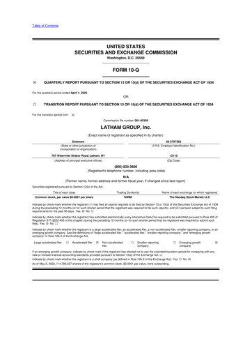 Vorschaubild Latham Group 10-Q Quartalsbericht 2023 