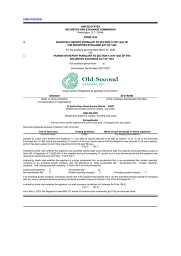 Thumbnail Old Second Bancorp 10-Q Quarterly Report FY2023 