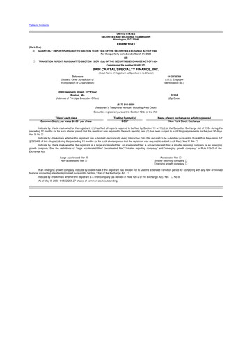 Thumbnail Bain Capital Specialty Finance
 10-Q Quarterly Report FY2023 