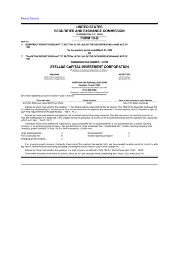 Thumbnail Stellus Capital Investment Corporation 10-Q Quarterly Report FY2023 