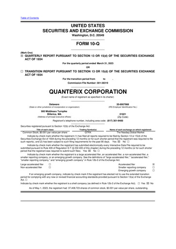 Miniature Quanterix 10-Q Rapport trimestriel 2023 