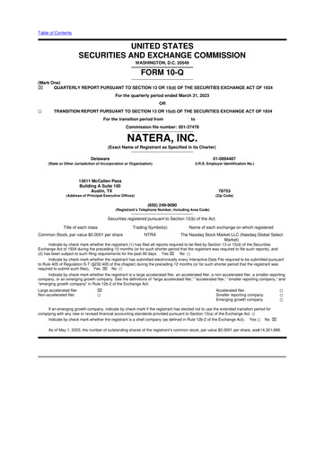 Miniature Natera 10-Q Rapport trimestriel 2023 