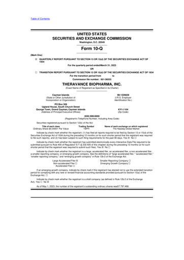 Vorschaubild Theravance Biopharma
 10-Q Quartalsbericht 2023 