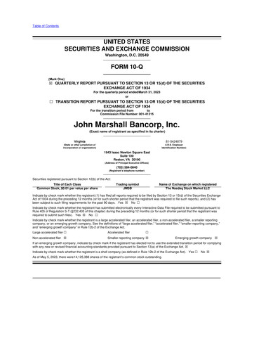 Thumbnail John Marshall Bancorp 10-Q Quarterly Report FY2023 