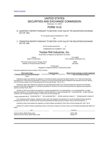 Miniature Tootsie Roll Industries
 10-Q Rapport trimestriel 2023 