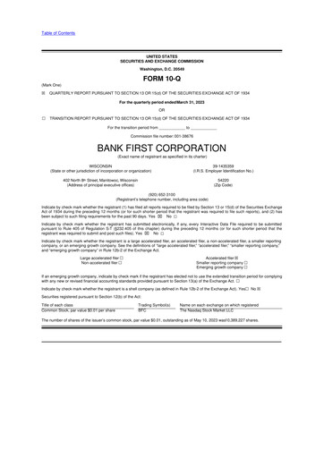 Thumbnail Bank First 10-Q Quarterly Report FY2023 