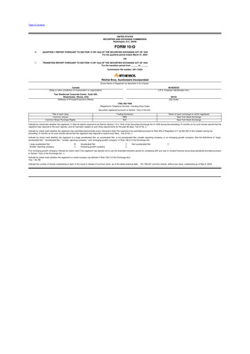 Vorschaubild RB Global
 10-Q Quartalsbericht 2023 