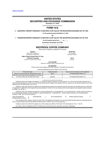 Thumbnail Westrock Coffee 10-Q Quarterly Report FY2023 