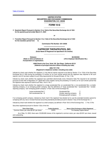 Thumbnail Capricor Therapeutics
 10-Q Quarterly Report FY2023 