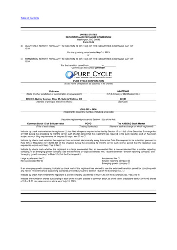 Vorschaubild Pure Cycle (water) 10-Q Quartalsbericht 2023 