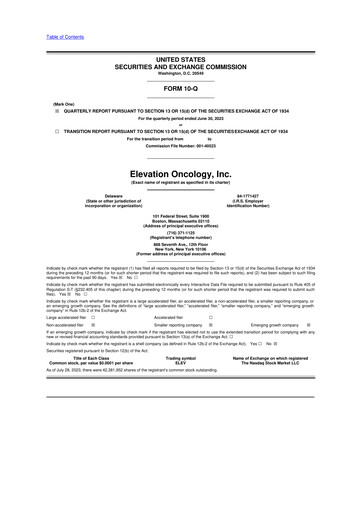 Thumbnail Elevation Oncology 10-Q Quarterly Report FY2023 