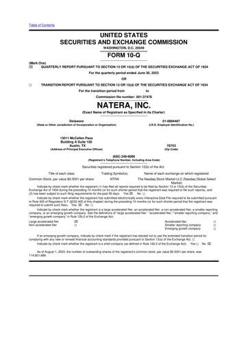 Miniature Natera 10-Q Rapport trimestriel 2023 