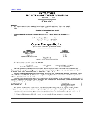 Thumbnail Ocular Therapeutix 10-Q Quarterly Report FY2023 